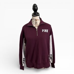 Victoria's Secret PINK Half Zip Sweatshirt Women’s XS Burgundy Logo Colorblock